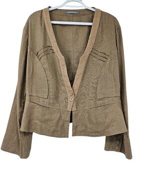 Jacques Ruc Linen Lagenlook V-Neck Jacket Brown Women's Size XL Artsy Summer